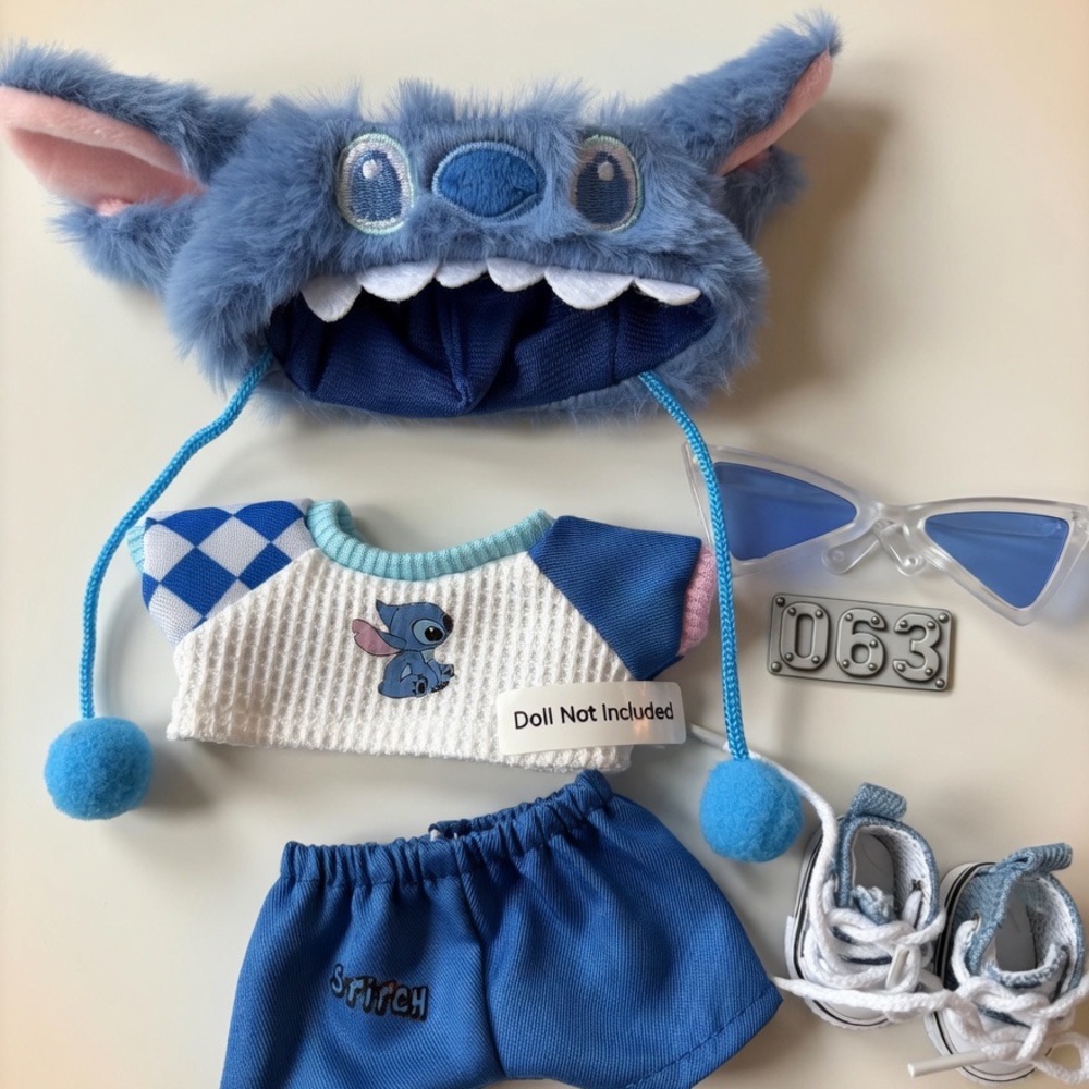 063, Five Piece Stitch Outfit with Glasses and Shoes for Labubu Doll(No Doll) - Picture 8 of 9